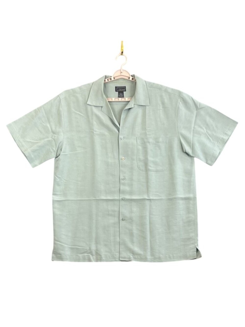 Cezani Mens L Light Green Short-Sleeve Button-Up Shirt
